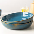 2 Pcs Pasta Bowls, 1000ml Large Pasta Plates, 21cm Deep Porcelain Plates Set, Blue Round Premium Bowls Plates Set for Pasta, Salad, Soup, Fruit