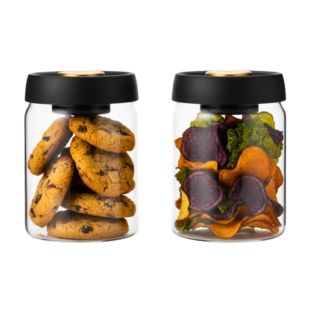 1CHASE Vacuum Sealed Borosilicate Glass Jars – Airtight Food Storage Containers for Coffee, Tea, Nuts, Grains, Snacks (Set of 2) (600ml)