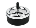 Round Push Down Ashtray with Spinning Tray Metal Cigarette Ash Tray Large 5.2 Inches Home Ashtray for Outside Patio Black