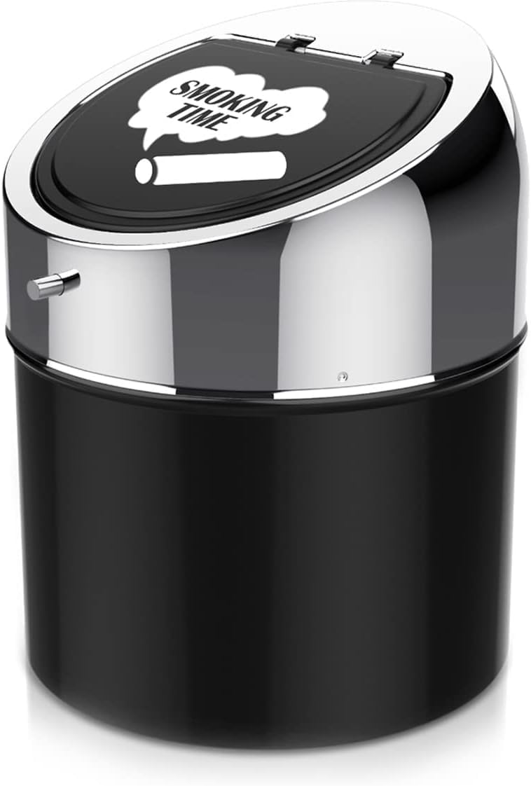 LegendTech Stainless Steel Ashtray with Lid Non-Slip Portable Windproof Metal Table Ashtray for Garden Balcony Outdoor and Indoor (Silver Black)