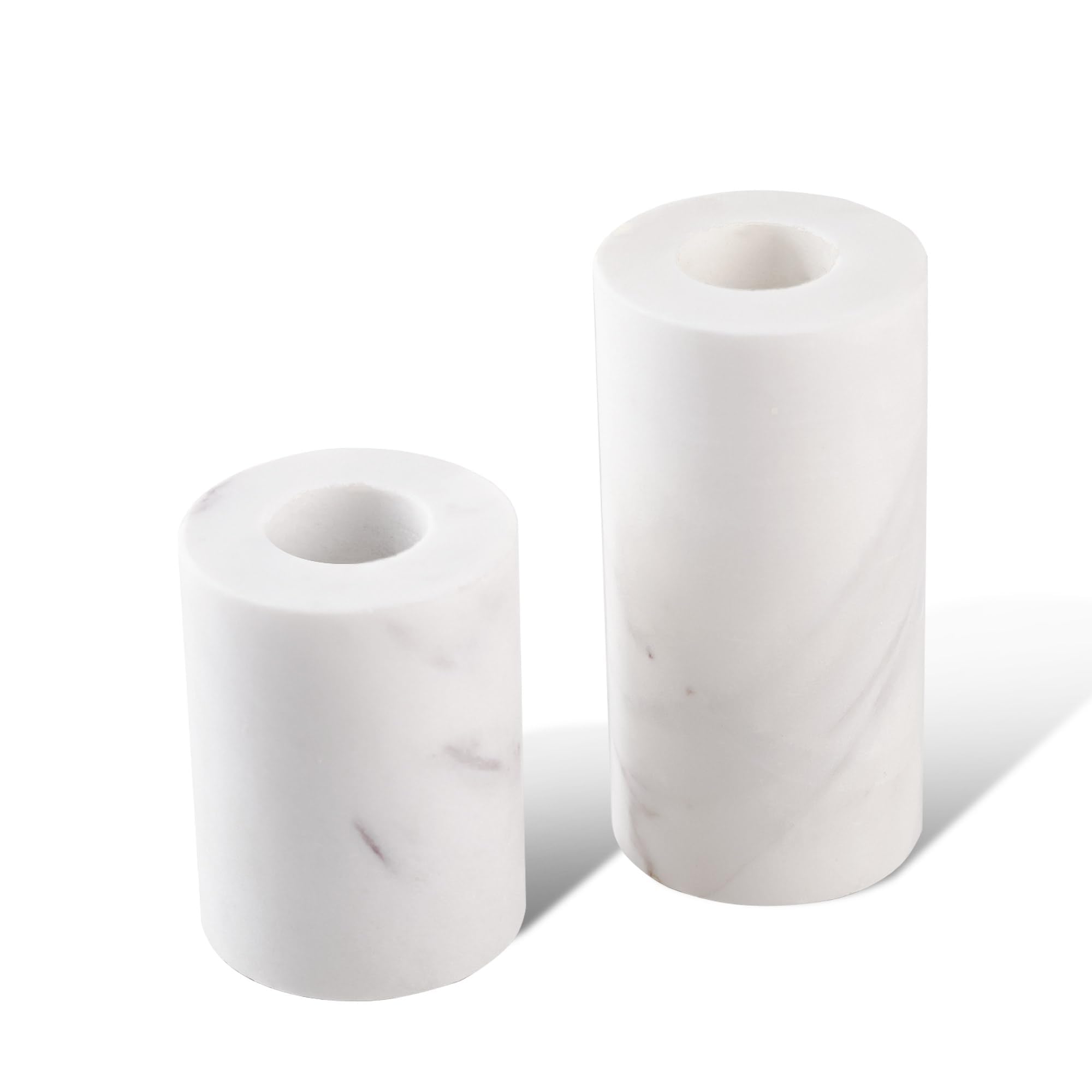 WORHE True Natural Marble Wick Candle Holders 0.35" Thick Set of 2 Decorative Candlestick Holder for Christmas Birthday Party Premium Candle Stand for 3/4 inch Thick Candles Color White (ZT004)