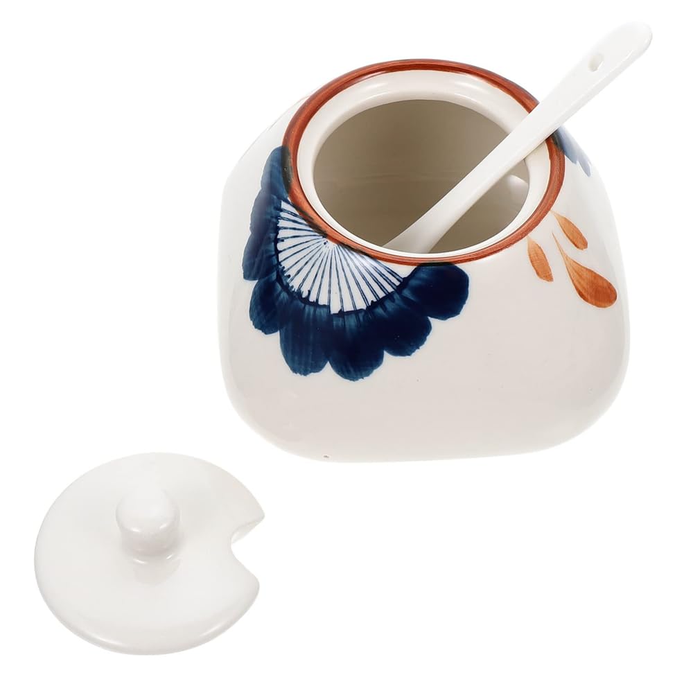 Azonee Ceramic Seasoning Jar with Lid and Spoon, Ceramic Storage Canisters, Condiment Jars Spice Container Salt Spice Seasoning Box, Multi- Function Ceramic Jar Salt Bowl