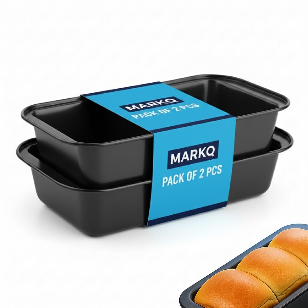MARKQ Bakeware Loaf Tin – 2lb Non-Stick Bread and Cake Mould Made from Heavy-Duty Carbon Steel, PFOA & BPA Free, Oven Safe up to 230°C – Black (2)