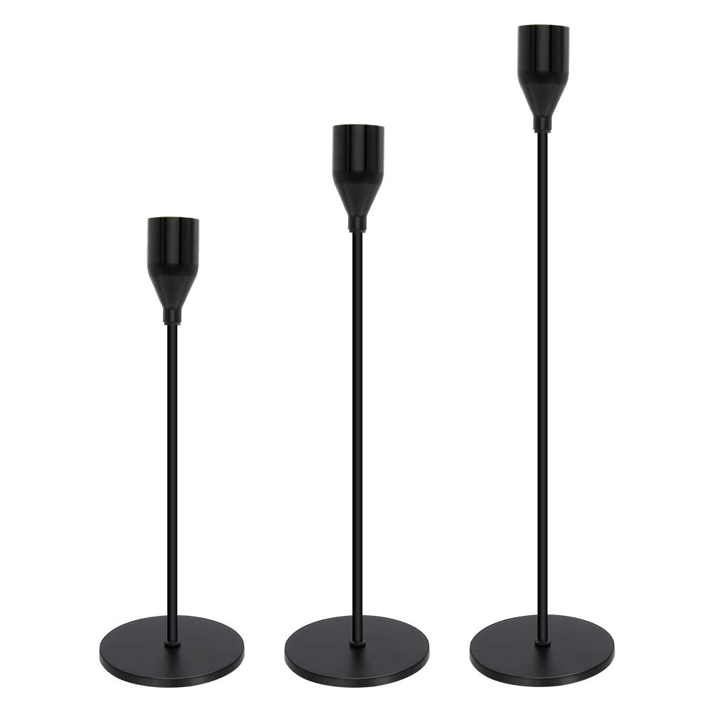 Black Candle Holders Set of 3 for Taper Candles Decorative Candlestick Holders for Wedding, Dinning, Party Fits 3/4 inch Thick Candle&Led Candles (Black Brass Metal Candelabra)