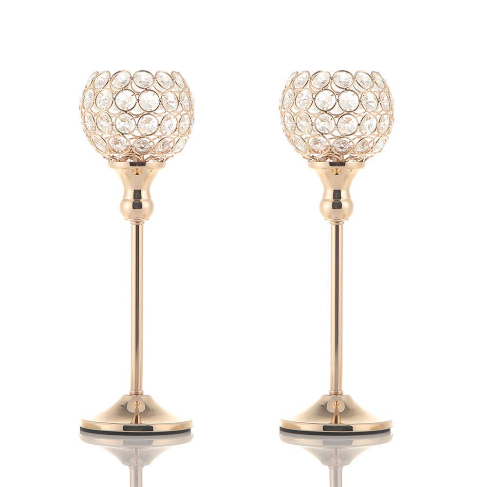 2 Pack Crystal Tea Light Candle Holders Candlesticks for Coffee Table Decorative Home Accessories Weddings and Parties (Silver, 20CM) Double the comfort