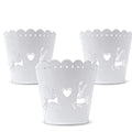 BANBERRY DESIGNS Christmas Tabletop Candles Holders -Set of 3 Round Metal Candleholders - Reindeer and Heart Cut-Out with a Votive Glass Holder Insert