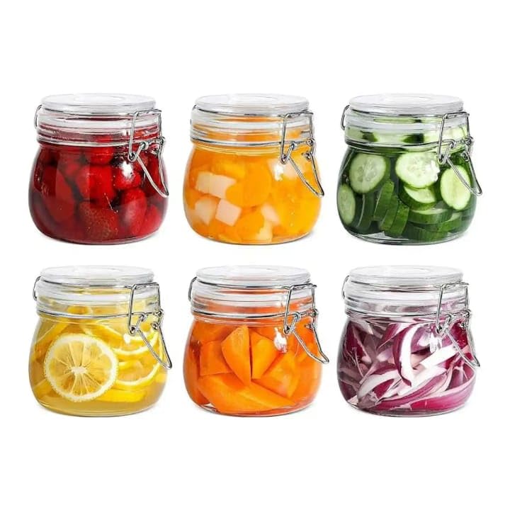 Premify 6 Pack Airtight Glass Jars with Lids,17oz –Glass Containers With Clear Preserving Seal Wire Clip Fastening for Canning, Kitchen Storage,Overnight Oats,Pickles, Spices & Pantry Organization