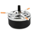 Metal Spinning Ashtray - Push Down Ashless Indoor Outdoor Smoking Ashtray for Home, Office, Bar - Wiring Round (S-Black)