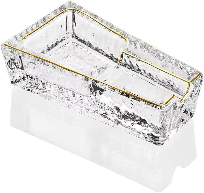 Crystal Glass Heavy-Weight Decorative ashtray for cigars, Golden Premium Finish (White)
