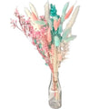 28pcs Bohemian Dried Flower Bouquet with White Feathers & Pink Roses - Ideal for DIY Home & Wedding Decor, Elegant Gift for Mother's Day, Valentine's. (pink blue)