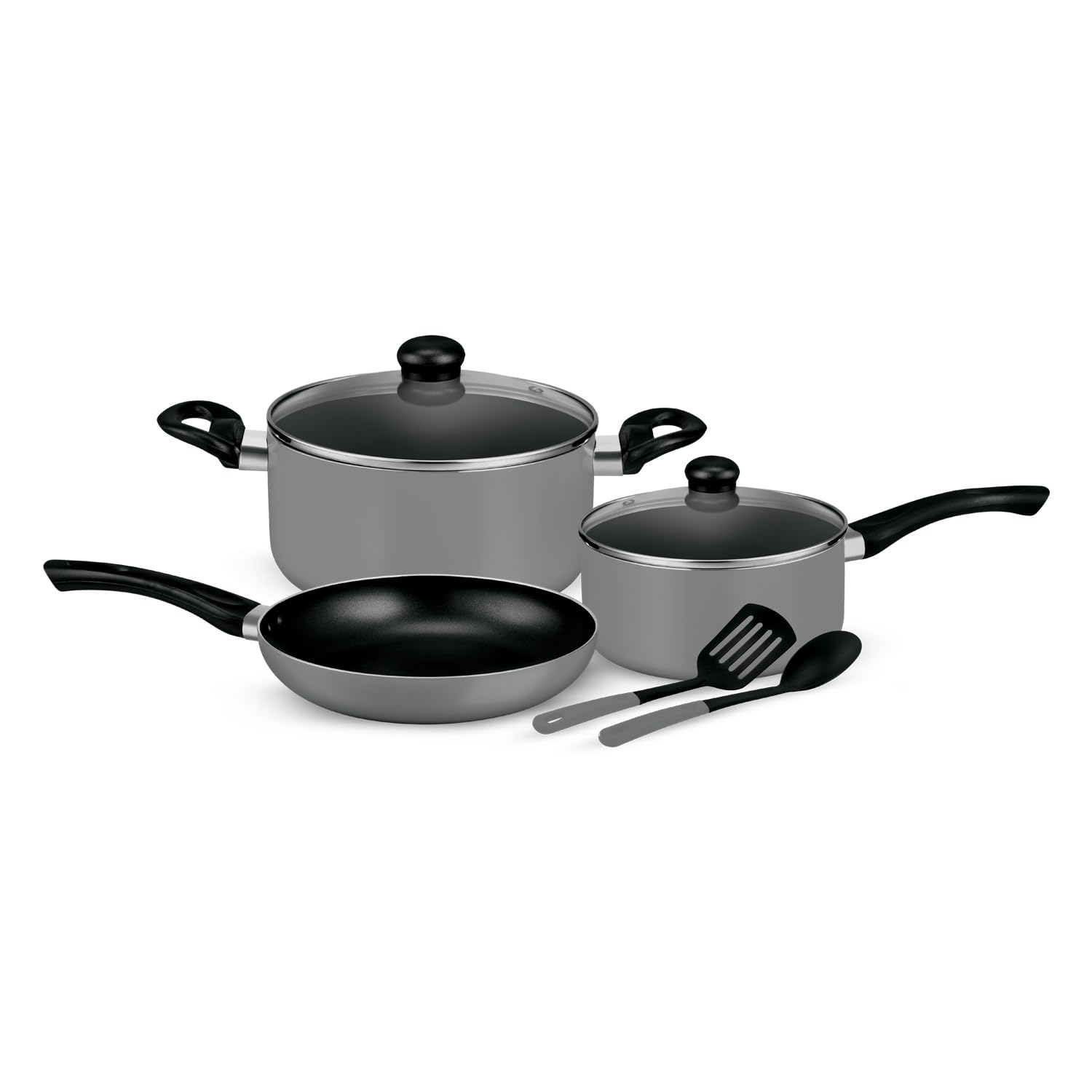 Royalford 7-Piece Non-Stick Press Aluminum Cookware Set- Body With 3-Layer Coating, Includes Casserole Silver RF11953\