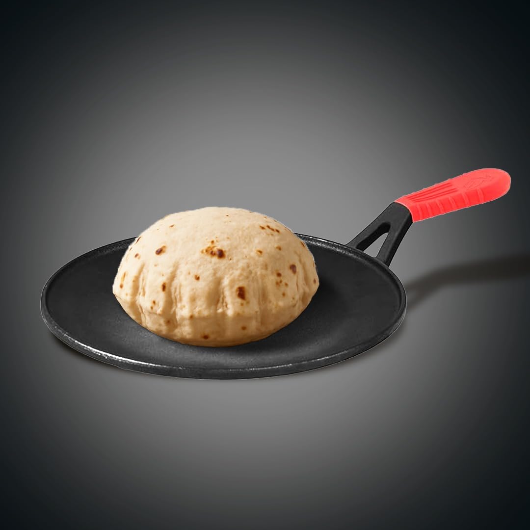 Pigeon by Stovekraft Pre-Seasoned Cast Iron Concave Tawa 26 cm | Induction Compatible | Pre-Seasoned with 100% Vegetable Oil | Naturally Nonstick | High Pressure Casting |Nostalgic Taste | Toxin-Free