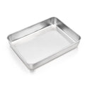 E-far Rectangular Baking Sheet, Stainless Steel Deep Lasagna Pan Dish, 12.4” x 9.6” x 2” Cake Pan for Roasting Brownie Casserole, Non Toxic & Rust Free, Sturdy & Durable, Oven & Dishwasher Safe
