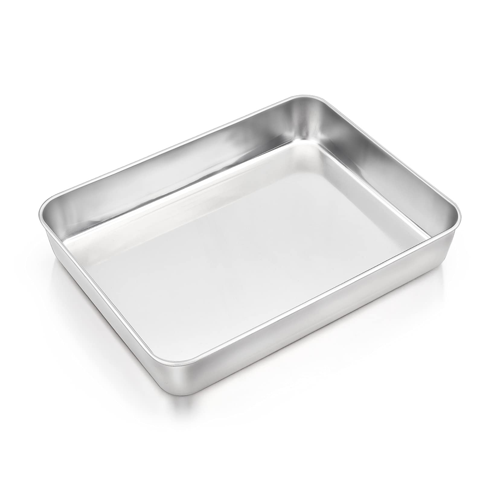 E-far Rectangular Baking Sheet, Stainless Steel Deep Lasagna Pan Dish, 12.4” x 9.6” x 2” Cake Pan for Roasting Brownie Casserole, Non Toxic & Rust Free, Sturdy & Durable, Oven & Dishwasher Safe