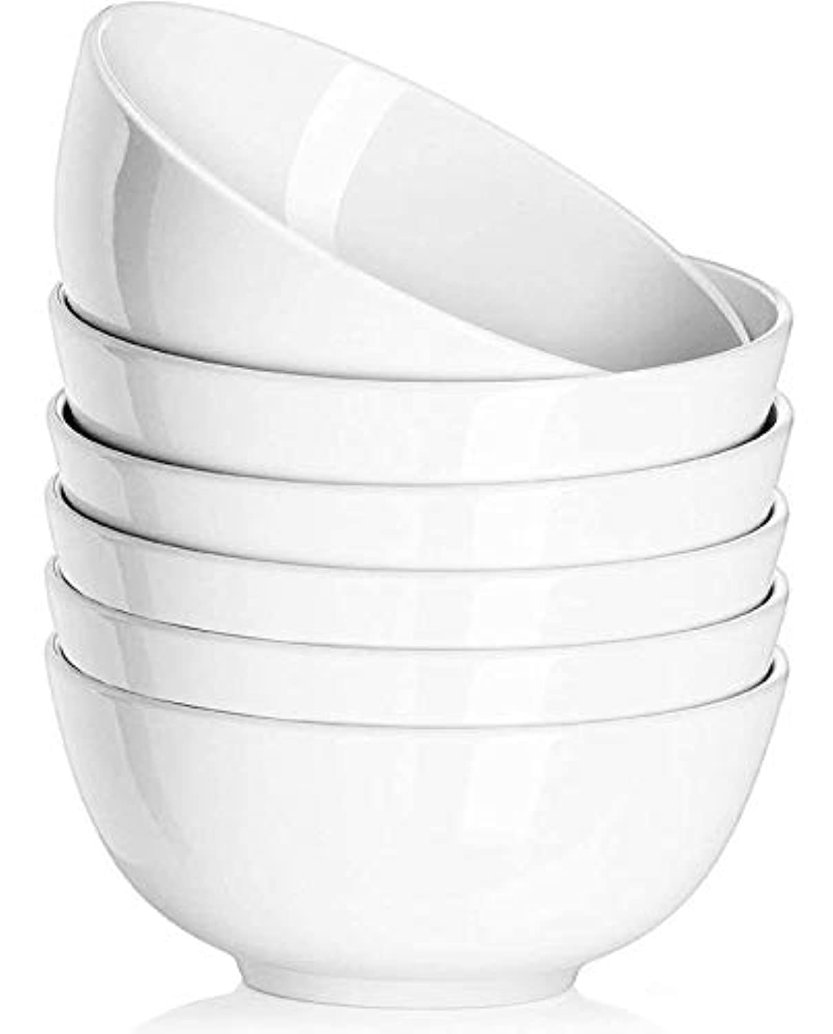 DELLING 30 OZ Ceramic Soup Bowls Set of 6 - Large White Serving Bowls for Kitchen, Pasta, Salad, Rice, Oatmeal, Microwave Safe