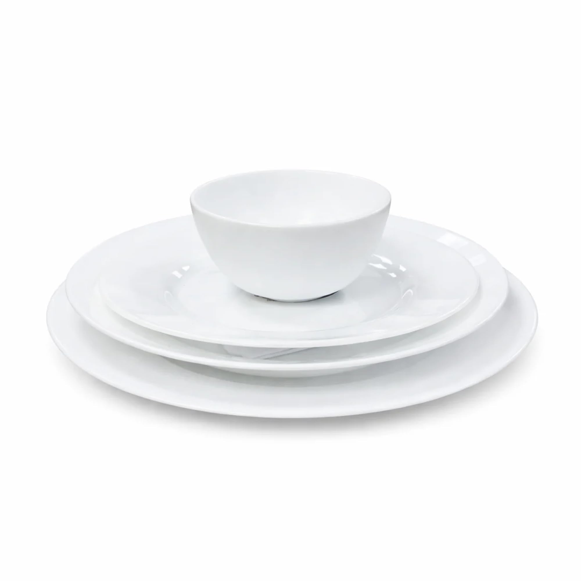 White 4 PCS Ceramic Dinner Set Soup Plate 22cm Dinner Plate 24cm Dessert Plate 19cm Bowl 9.5cm Tableware Set for Home & Restaurant