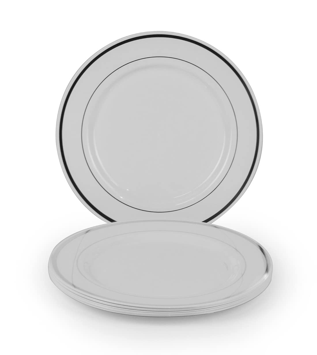 Silver Rim Plastic Plates 10 inch Disposable Salad/Dessert Plates Ideal for Weddings& Parties, Set of 10 Pieces, DP-2438
