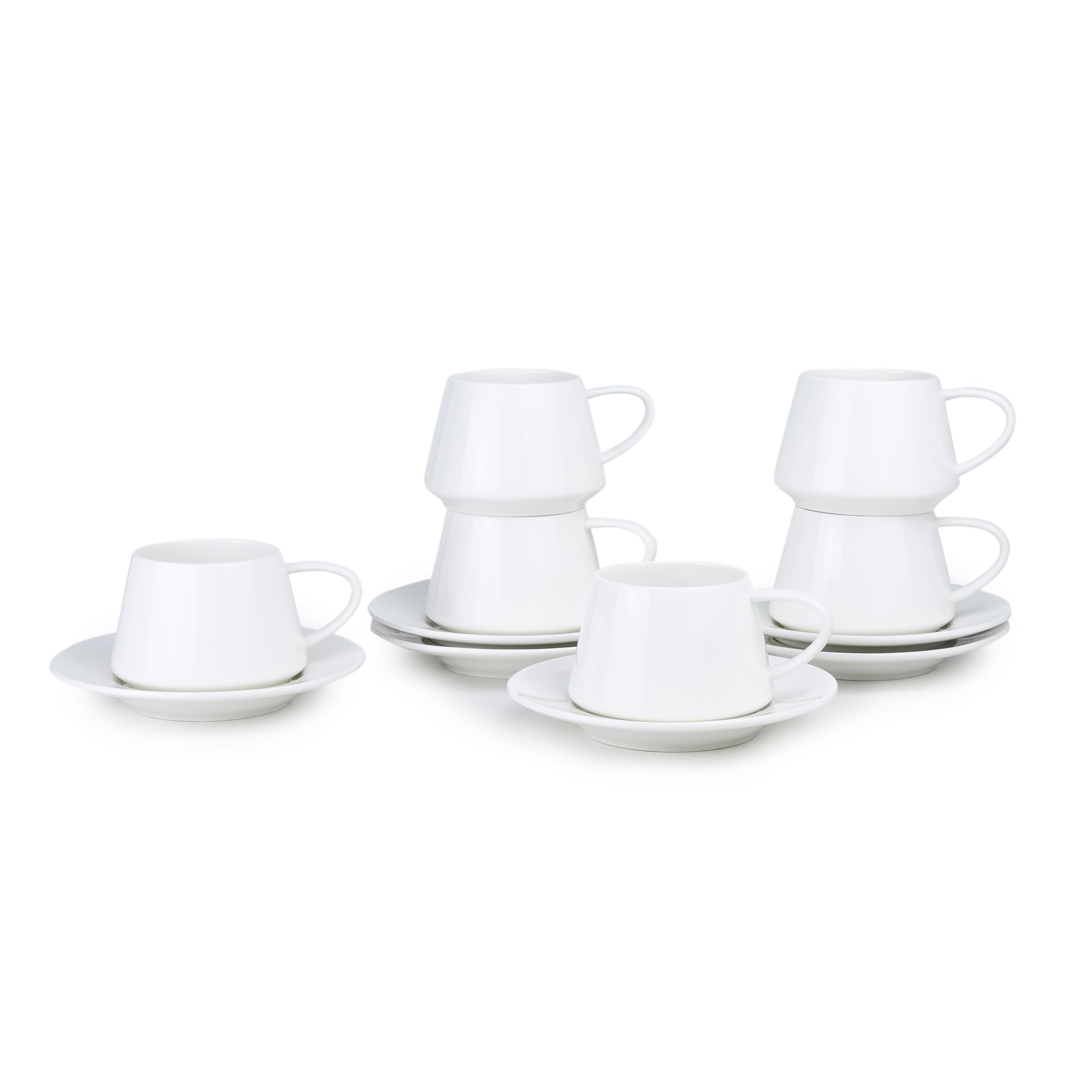 Shallow Elegant Porcelain Cup & Saucer Set – 6 Cups & 6 Saucers (12-Piece) | 180 ml White Tea & Coffee Set for Everyday & Formal Dining