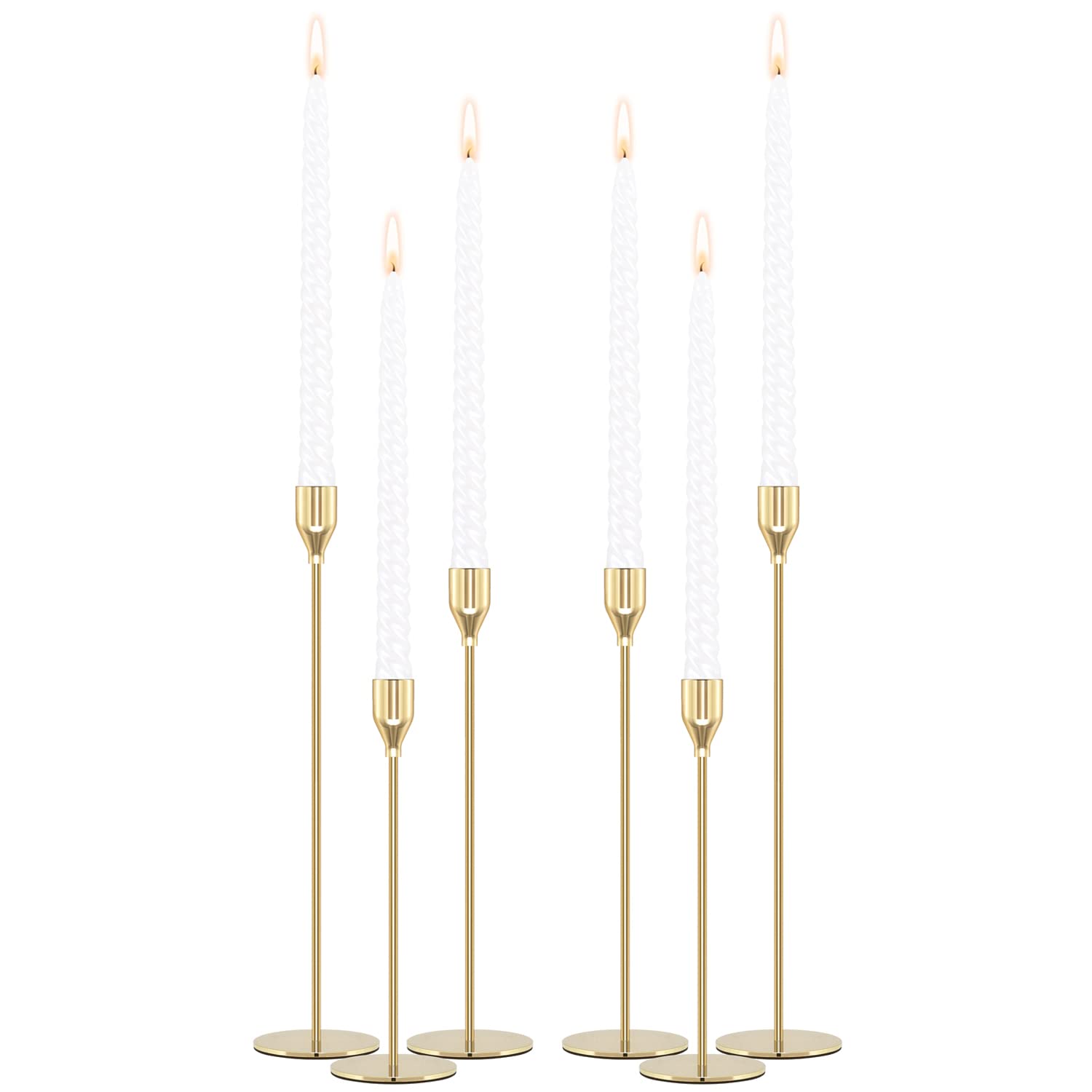 Gold Candle Holders Candlestick Holders for Taper Candles, Set of 6 Modern Decorative Candle Sticks Long Holder for Table Centerpiece, Wedding, Dinning, Party (Candles are not Included)