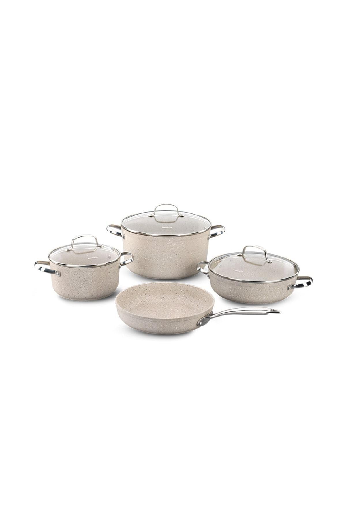 Korkmaz Granita 7 Pieces Non-Stick Cookware Set | Forged Aluminum Granite Coated Induction Base Cookware Pots and Pans Set | Beige - KA1272