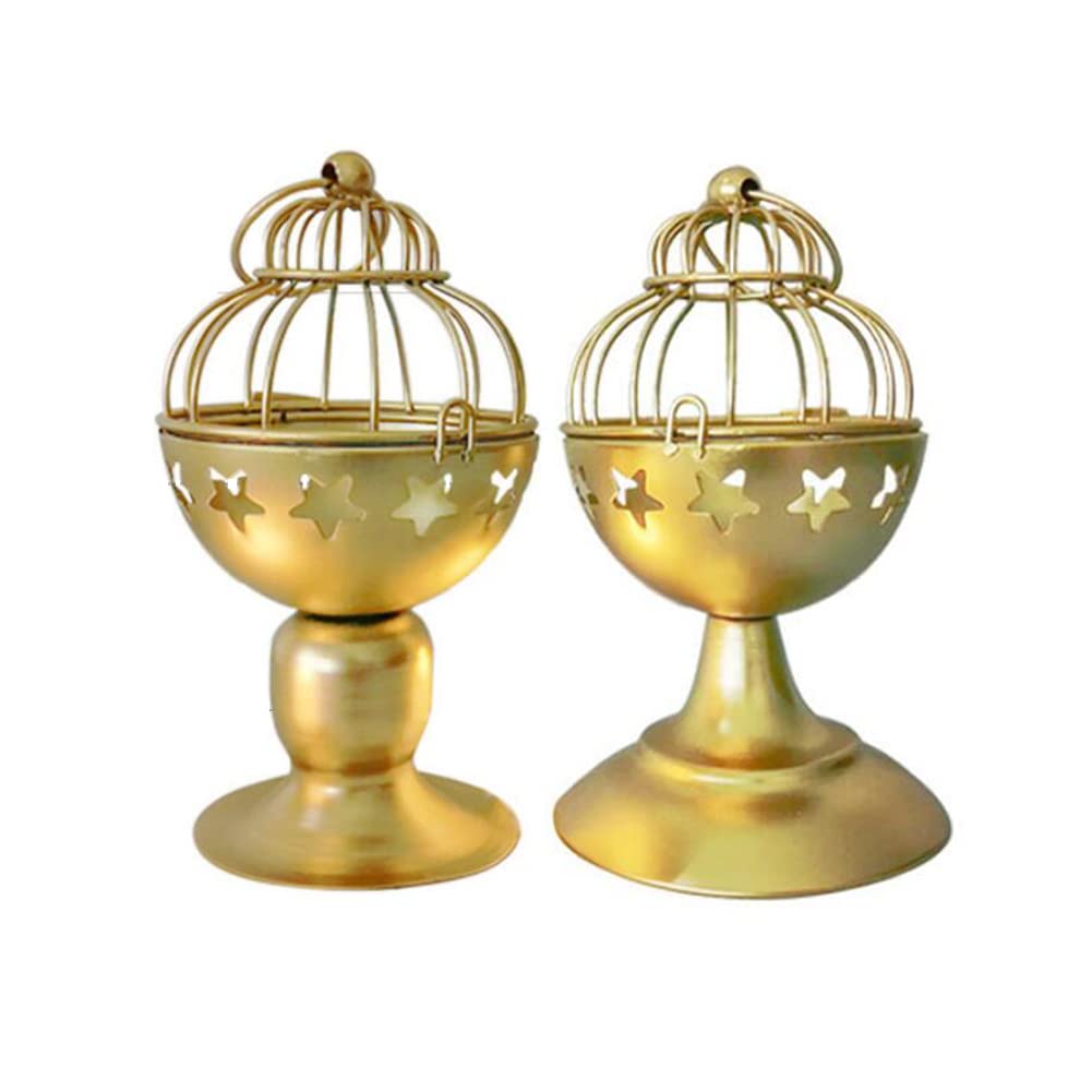 ARFUKA Candle Holder Decorative Candle Warmer Lantern Brass Star Hollow Gold Votive Candle Holders Tea Light Holders for Christmas, Wedding, Table Centerpiece, Home Decoration Pack of 2