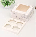 REDDOTGIFT® 4 Cavities Kraft Paper Cupcake Box (Pack of 12) with Inserts Cupcake Containers Bakery Cake Carriers for Home Dessert Shop (Marble)