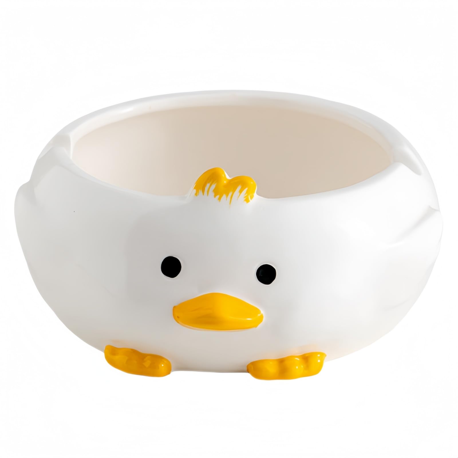 Ceramic Duck Ashtray - Cute Cartoon Figure with 2 Cavities, Decoration & Storage for Living Room, Office, Balcony - Gift for Friends (2 Sizes: 5/6 cm, Yellow/White) (White, Large Size (6 cm)