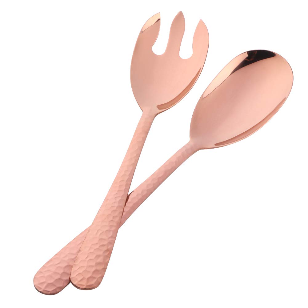 Salad Spoon and Fork Set, 12 Inch Stainless Steel Salad Server, Rose Gold Large Long Serving Utensils,Pack of 2