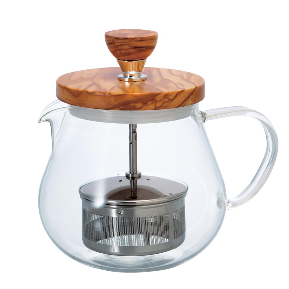 Hario Teaor Wood Teapo, Olive Wood Lid, Heatproof Glass, Stainless Steel Filter, Japanese Tea Maker for Loose Leaf Tea - 450ml