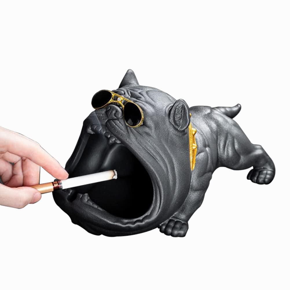 Ceramics Cigarette Ashtray,Cute Bully Dog Indoors Ashtray,Travel Ashtray,Ash Tray for Patio Decor Home Office Decoration Best Gift for Fathers