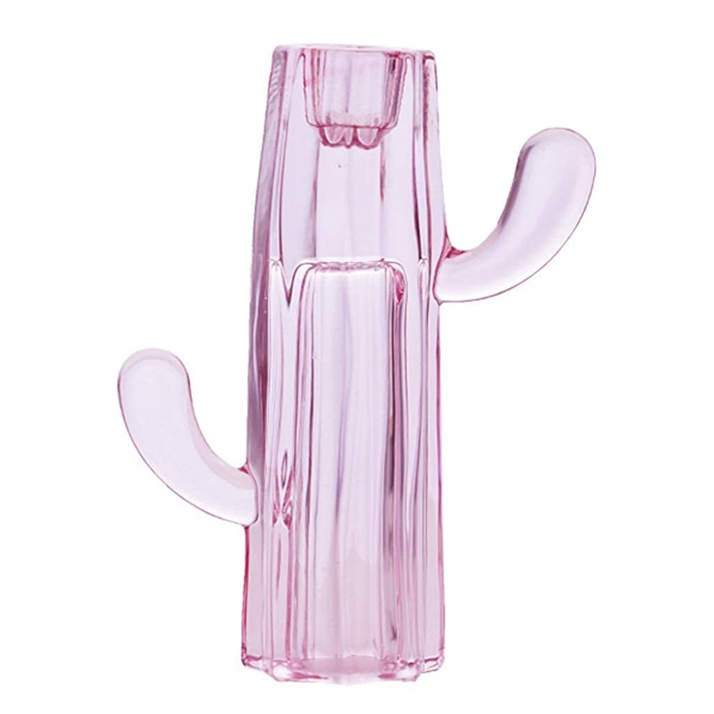 r Fashion Simple Pink Glass Cactus Shape Creative Candle Holder American Style Decorative Lighting Cute Home Accessories Candle Holder (Color : Pink, Size : 12 * 5 * 15cm)