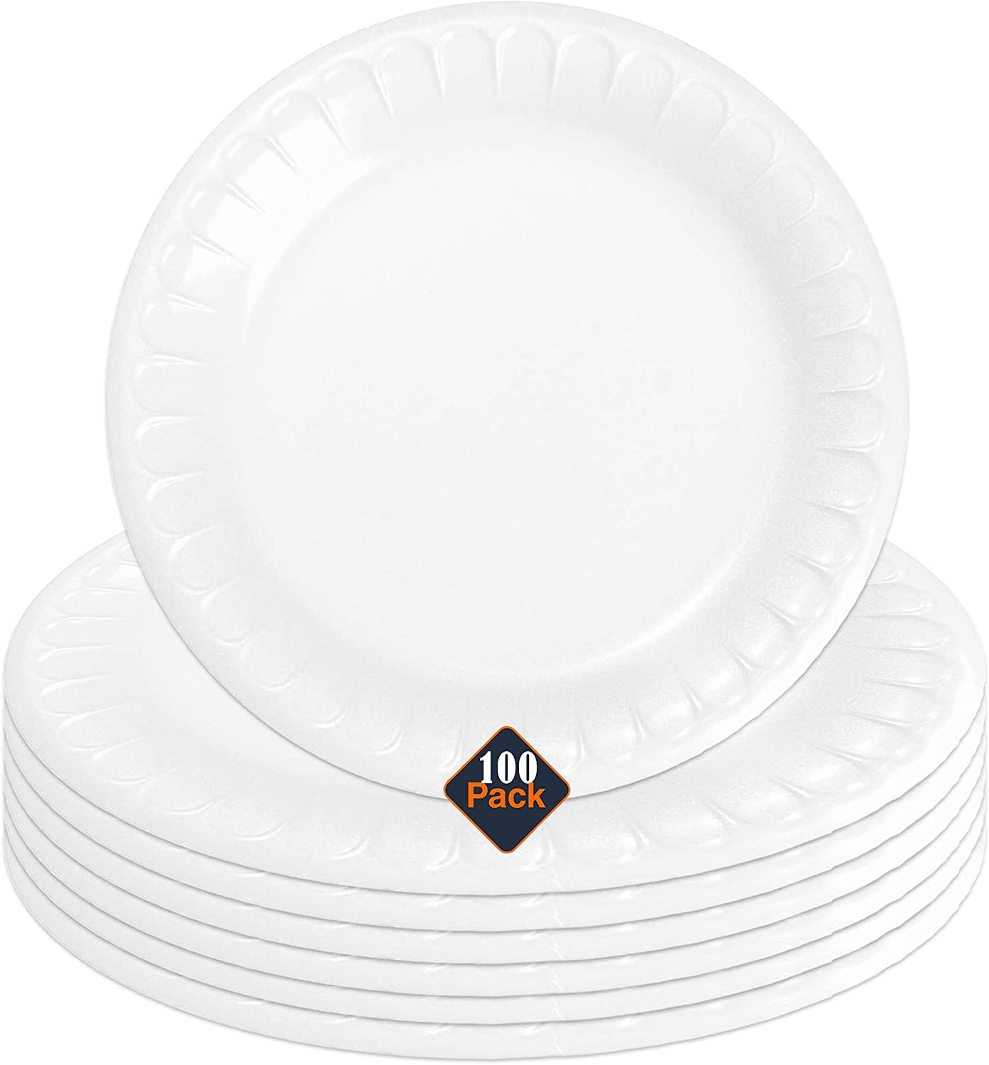 Vsell24™ 100pack 7 Inch Disposable Round Foam Plates for Tableware Birthday Parties Office Home Events Camping