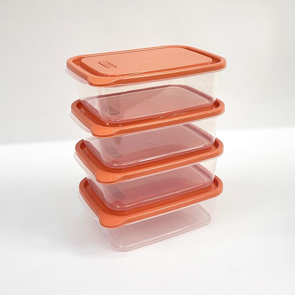HEXAR® 4-piece Food Storage Container with Lid, Stackable Square Storage Set, Suitable for Freezer and Dishwasher, Plastic Leak-proof Kitchen Storage (Assorted)