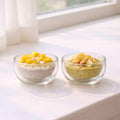 1CHASE Double Wall Dip Bowls Set of 2, 200ML Borosilicate Glass Serving Bowls, Heat Resistant Insulated Bowls for Sauce, Snacks, Dessert & Condiments