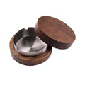 Practical ashtray Walnut Wood Round Portable Detachable Stainless Steel Ashtray for Home Office etc(Silver)