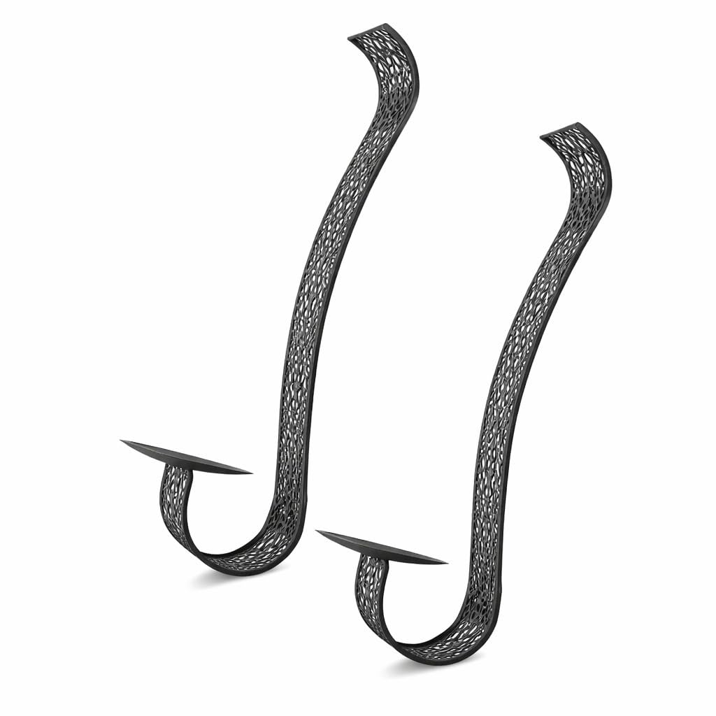 Antique Black Wall Candle Holders, Set of 2 Vintage Iron Sconces, Wall Mounted Candle Holder with Secure Screws for Pillar or Tealights, 8.6x13x37.5cm for Living Room, Wedding, Indoor Outdoor Decor
