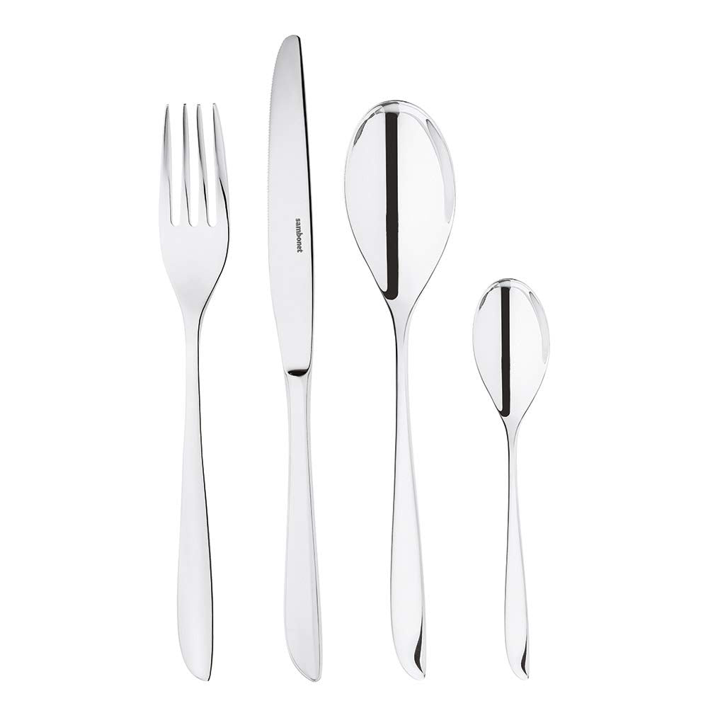 Sambonet Leaf 52163-81 Monoblock Stainless Steel Tableware Set 18/10, for 6 People, 24 Pieces: 6 Forks, 6 Spoons, 6 Knives, 6 Teaspoons, Dishwasher Safe, Grey