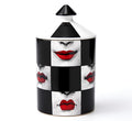 AlphaDesignLuxe Home Decor Candle Holder Ceramic Candle Jar Aromatherapy Candles Decor Luxurious Design Large 12 oz (Red Lips Black Squares)