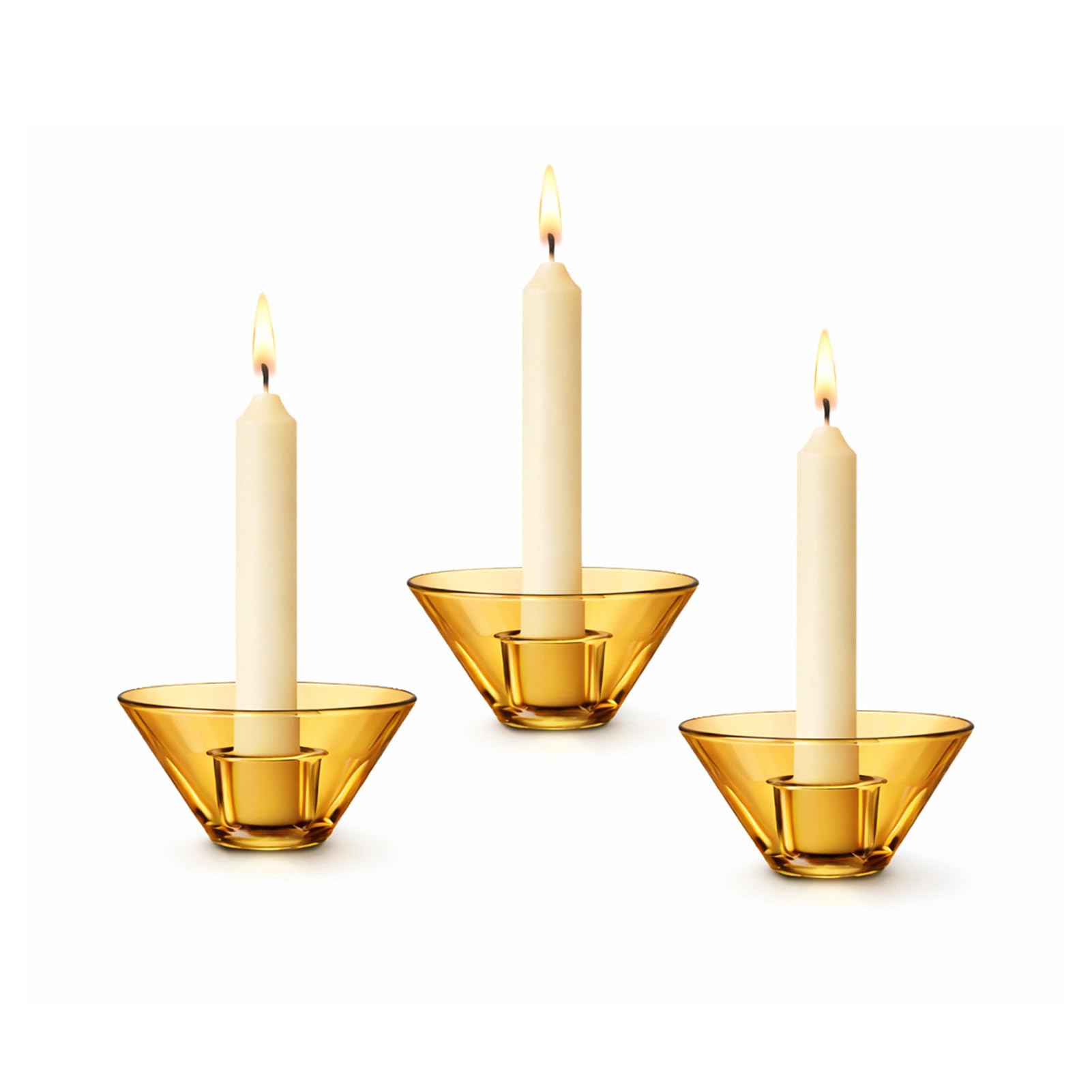 Smtyle Amber Glass Taper Candlestick Holder Candle Stick Holder Set of 3 for Tealight & LED Candles Table Centerpiece Party Decor