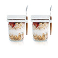 Overnight Oats Jars with Lid and Spoon Set of 2?10 oz Large Capacity Airtight Oatmeal Container with Measurement Marks, Mason Jars with Lid for Cereal On The Go Container (white)