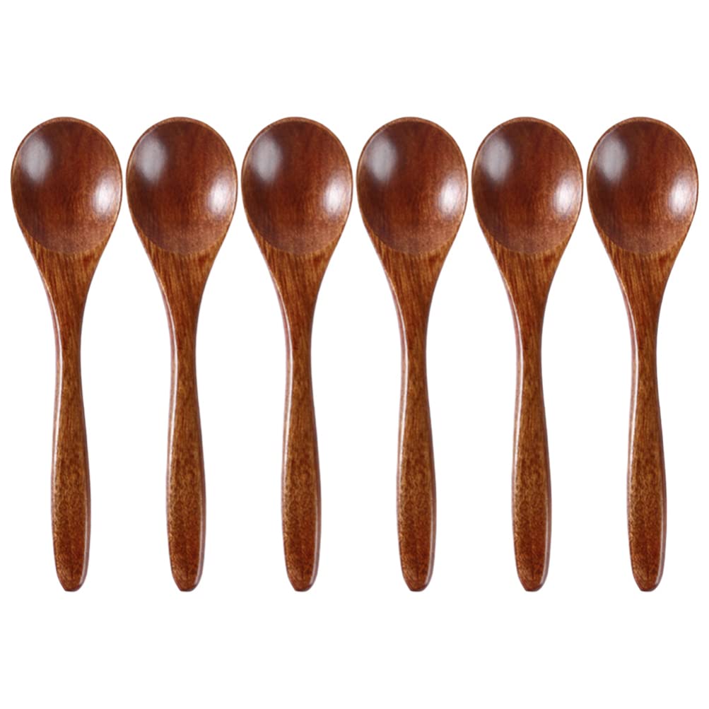 Hemoton 6Pcs Wooden Spoon Set - Multi-purpose Honey, Soup, Tea and Coffee Spoons for Jam