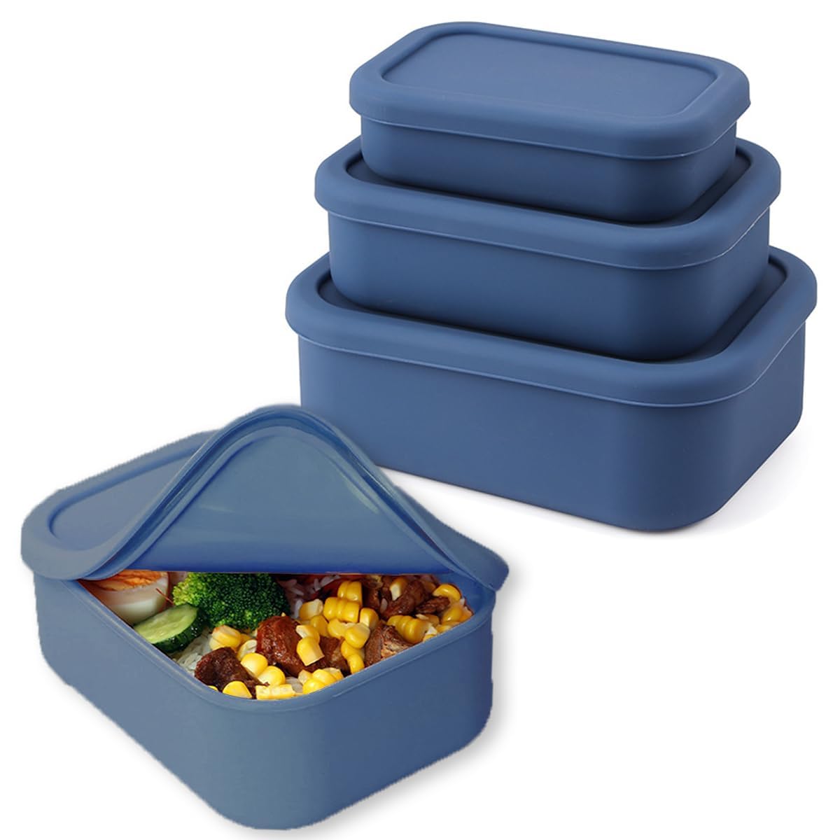 TERRIFI Hard-Shell Silicone Food Storage Containers Set of 3, Airtight 2300ml Bento Lunch Box With Lids, Freezer Containers for Lunch, Travel