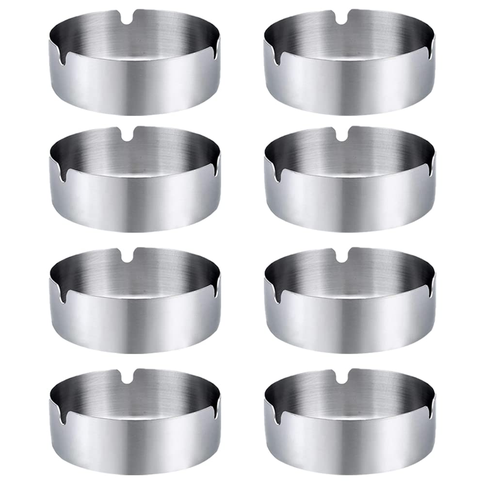 Ashtray Stainless Steel, Ashtray Round, Cigarette Ashtray Set for Outdoor and Home, Portable Ashtray Pack of 8