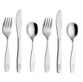 Exzact Children's Cutlery Stainless Steel 6pcs Set/Kids Cutlery/Toddler Utensils/Flatware - 2 x Forks, 2 x Safe Dinner Knives, 2 x Dinner Spoons - Engraved (Dog Cat Bunny)