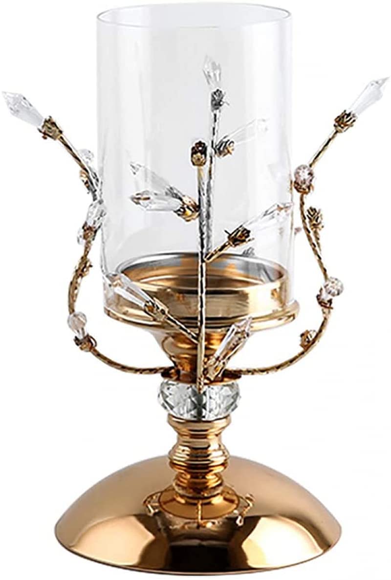 Metal Candlestick Vintage Candle Holders - Tea Light Candelabra with Crystal Glass for Perfect Centrepiece Dining Table Weddings Parties-37 X 10 CM