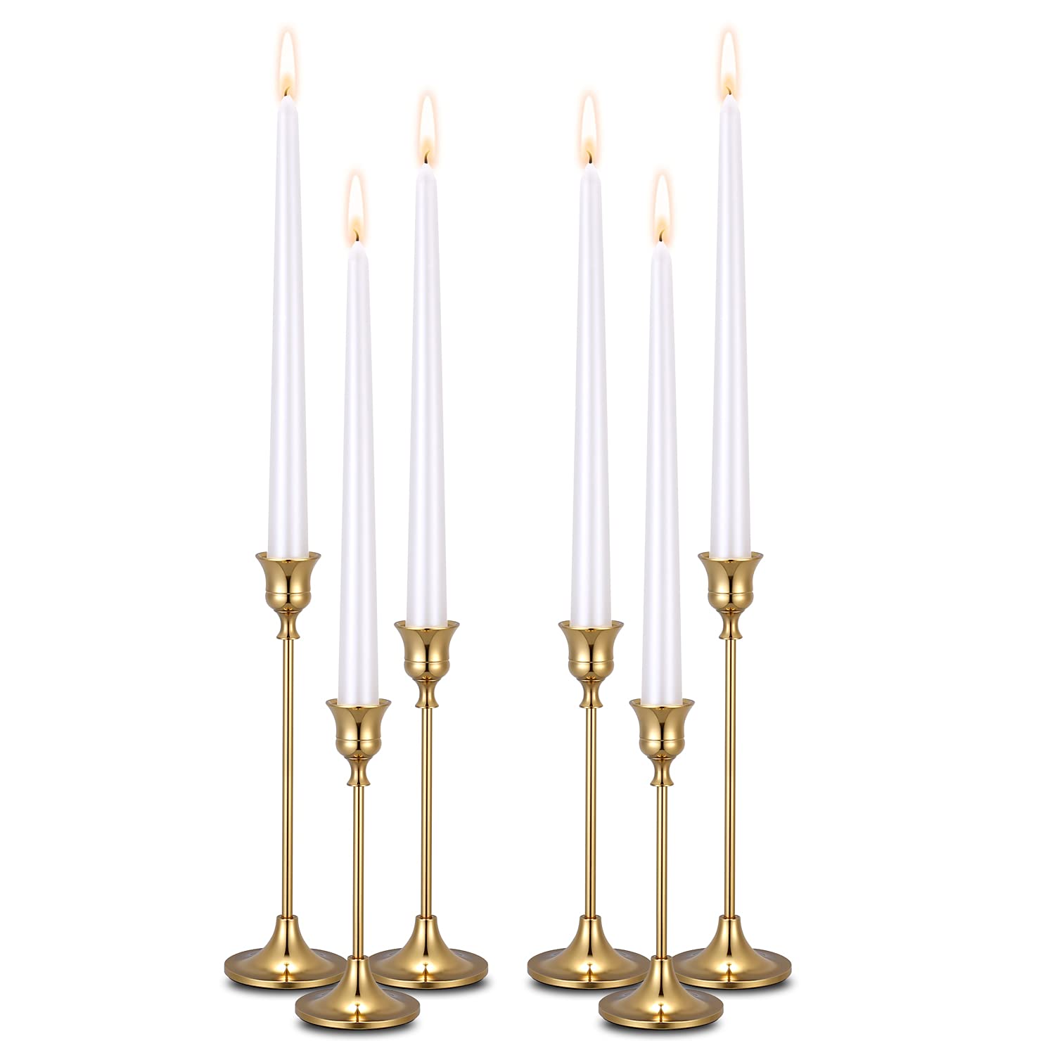 Gold Candle Holders Gold Candlestick Holder for Taper Candles - Set of 6 Candle Sticks Holders for Table Centerpiece, Wedding, Dinning, Party, Anniversary (Candles not Include)