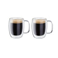 Zwilling Sorrento 0.13L Double Wall Mug. Temperature resistant Double-walled borosilicate mouth blown glass. Suitable for hot and cold. Microwave Safe & Dishwasher Safe. Set of 2.