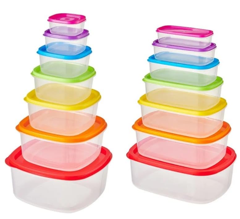 Premify 14 Pcs Plastic Food Storage Containers, Airtight Large Fridge Containers with Lids, BPA-Free Meal Prep Containers, Pantry & Kitchen Organization Leakproof & Freezer Safe