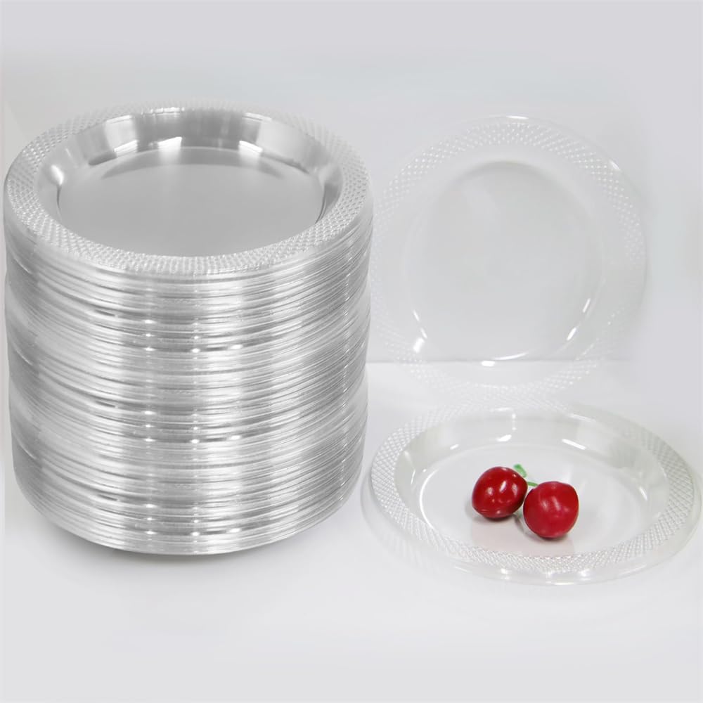 6 Inch Clear Plastic Plates 100 Pack, AZONEE Disposable Dessert & Appetizer Plates for BBQ, Parties, Travel, and Events, Recyclable and Eco-Friendly (Pack of 100)