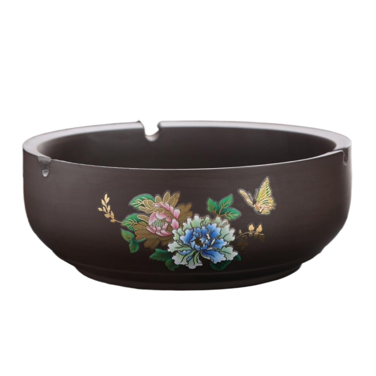 Practical ashtray Small Purple Clay Ashtray Retro Ceramic for Home Living Room or Office Use with Peony Design